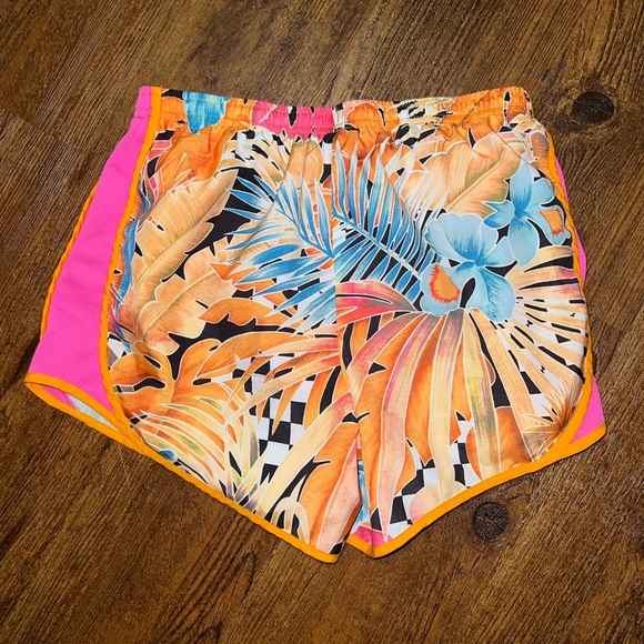 Nike Dri Fit Tropical Orange Pink Floral Print Activewear Workout Shorts Size XL - Picture 2 of 8